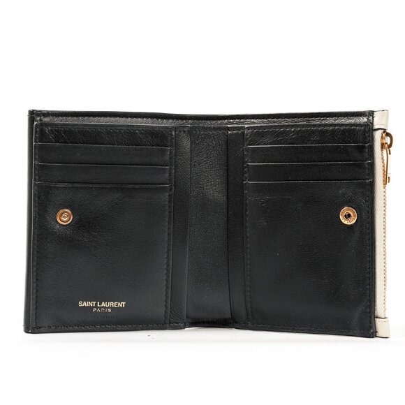 Saint Laurent Uptown Black & Crema Bos Taurus YSL Compact Wallet - Picture 9 of 13